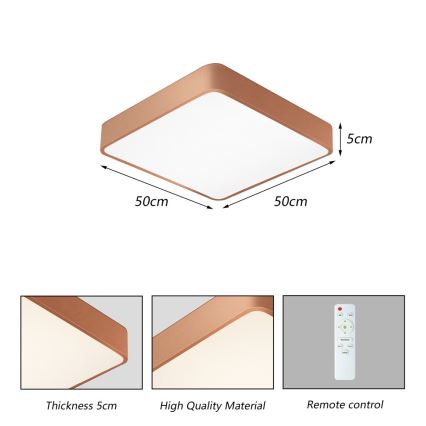 BRILAGI - LED dimeriuojamas lubinis šviestuvas POOL SQUARE LED/48W/230V 3000-6000K 50x50 cm bronzinė + su nuotoliniu pulteliu