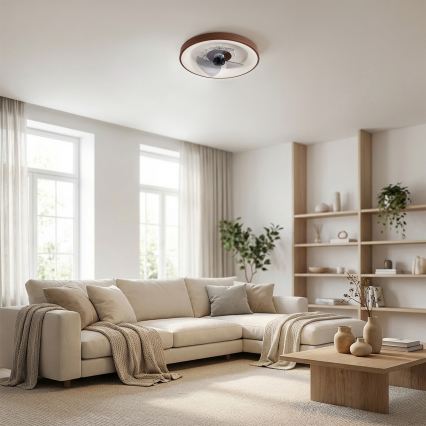 Brilagi - LED dimeriuojamas lubinis ventiliatorius LED/34W/230V 3000-6500K skersmuo 46 cm rudos spalvos + nuotolinis valdymas