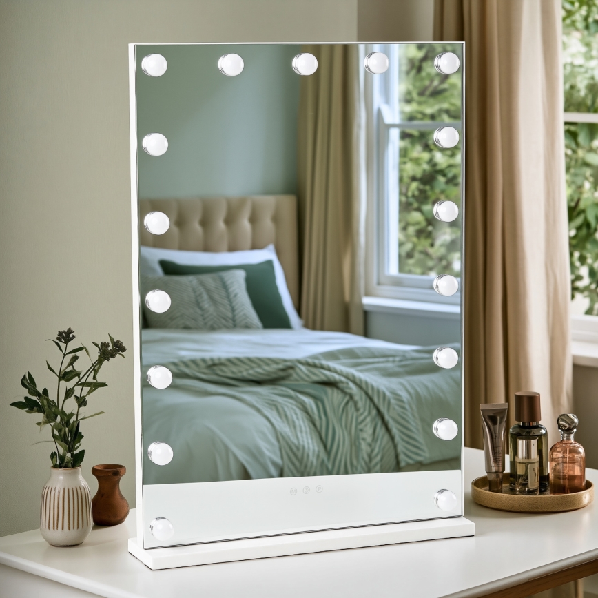 BRILAGI - LED reguliuojamas makiažo veidrodis HOLLYWOOD LED/15W/230V CCT + 2x USB 55x77 cm balta