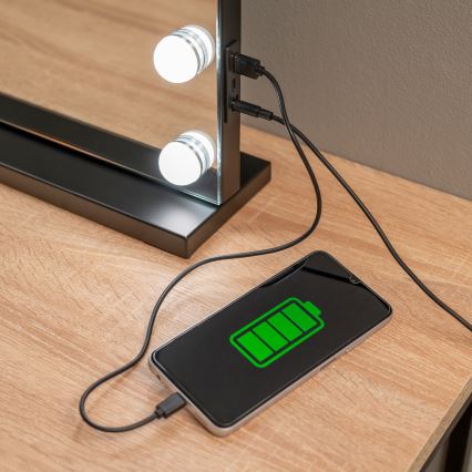 BRILAGI - LED reguliuojamas makiažo veidrodis HOLLYWOOD LED/15W/230V CCT + 2x USB 55x77 cm juoda