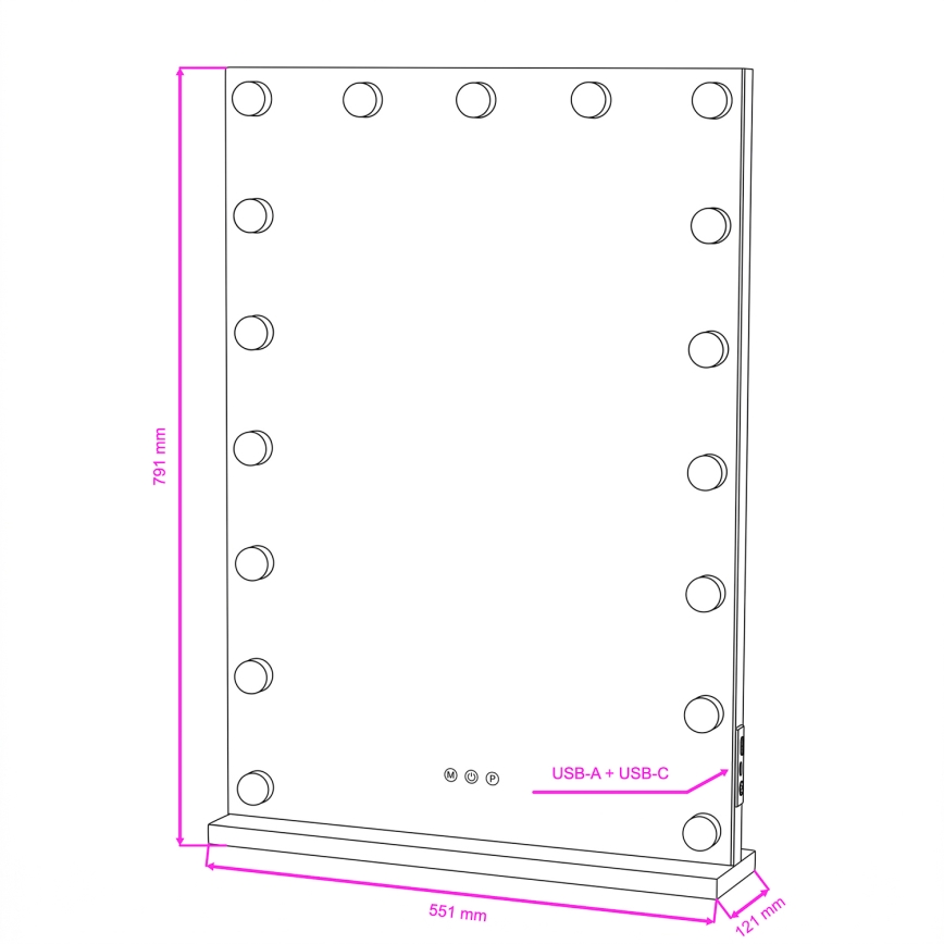 BRILAGI - LED reguliuojamas makiažo veidrodis HOLLYWOOD LED/15W/230V CCT + 2x USB 55x77 cm juoda