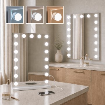 BRILAGI - LED reguliuojamas makiažo veidrodis HOLLYWOOD LED/15W/230V CCT + 2x USB 55x77 cm balta