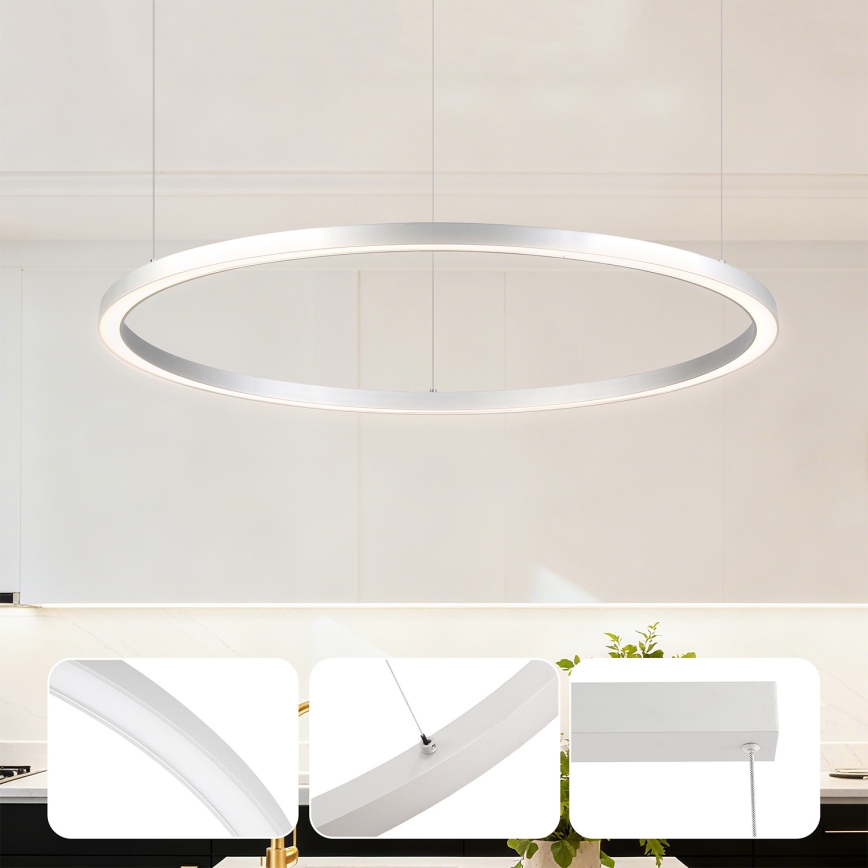 Brilagi - LED reguliuojamas pakabinamas šviestuvas ant laido PORTOFINO LED/60W/230V 3000-6000K skersmuo 80 cm sidabro spalvos + nuotolinis pultas
