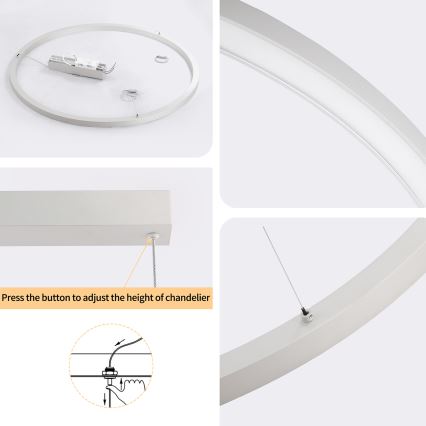 Brilagi - LED reguliuojamas pakabinamas šviestuvas ant laido PORTOFINO LED/60W/230V 3000-6000K skersmuo 80 cm sidabro spalvos + nuotolinis pultas