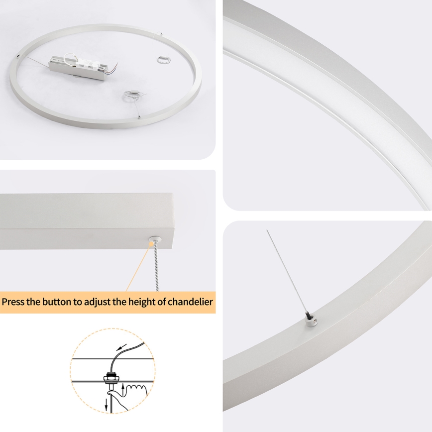 Brilagi - LED reguliuojamas pakabinamas šviestuvas ant laido PORTOFINO LED/60W/230V 3000-6000K skersmuo 80 cm sidabro spalvos + nuotolinis pultas