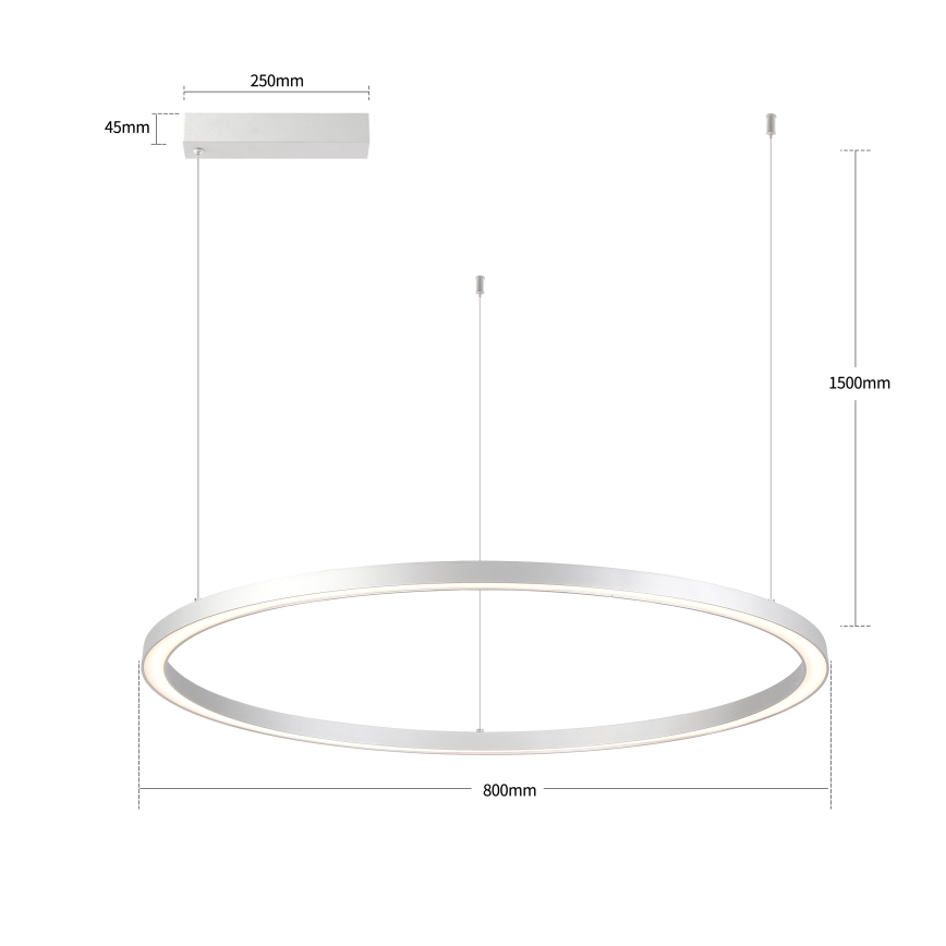 Brilagi - LED reguliuojamas pakabinamas šviestuvas ant laido PORTOFINO LED/60W/230V 3000-6000K skersmuo 80 cm sidabro spalvos + nuotolinis pultas