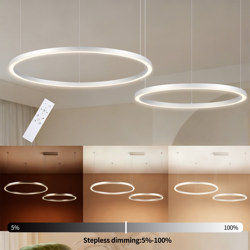 Brilagi - reguliuojamas LED pakabinamas šviestuvas ant laido PORTOFINO LED/98W/230V 3000-6000K sidabrinis + nuotolinis valdymas