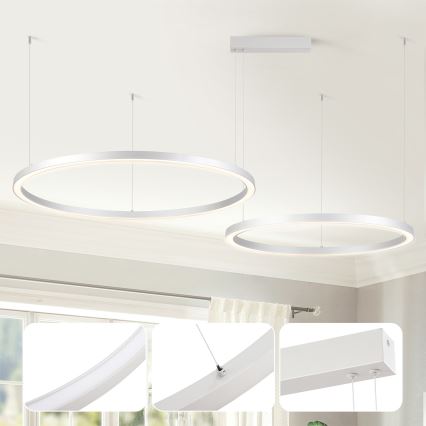 Brilagi - reguliuojamas LED pakabinamas šviestuvas ant laido PORTOFINO LED/98W/230V 3000-6000K sidabrinis + nuotolinis valdymas