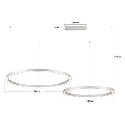 Brilagi - reguliuojamas LED pakabinamas šviestuvas ant laido PORTOFINO LED/98W/230V 3000-6000K sidabrinis + nuotolinis valdymas