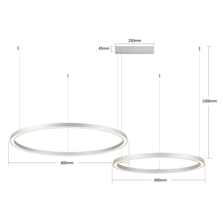 Brilagi - reguliuojamas LED pakabinamas šviestuvas ant laido PORTOFINO LED/98W/230V 3000-6000K sidabrinis + nuotolinis valdymas
