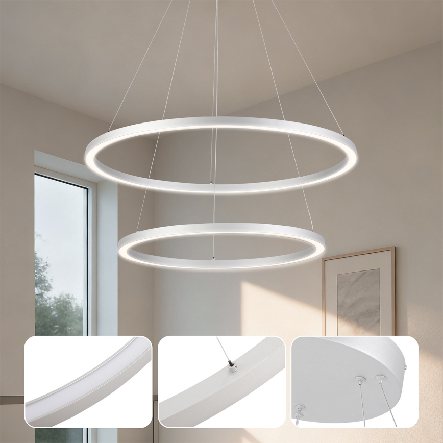 Brilagi - reguliuojama LED liustra ant troselio PORTOFINO LED/98W/230V 3000–6000K skersmuo 80 cm sidabrinė + nuotolinis valdymas