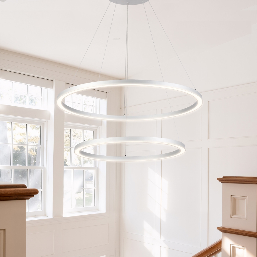 Brilagi - reguliuojama LED liustra ant troselio PORTOFINO LED/98W/230V 3000–6000K skersmuo 80 cm sidabrinė + nuotolinis valdymas