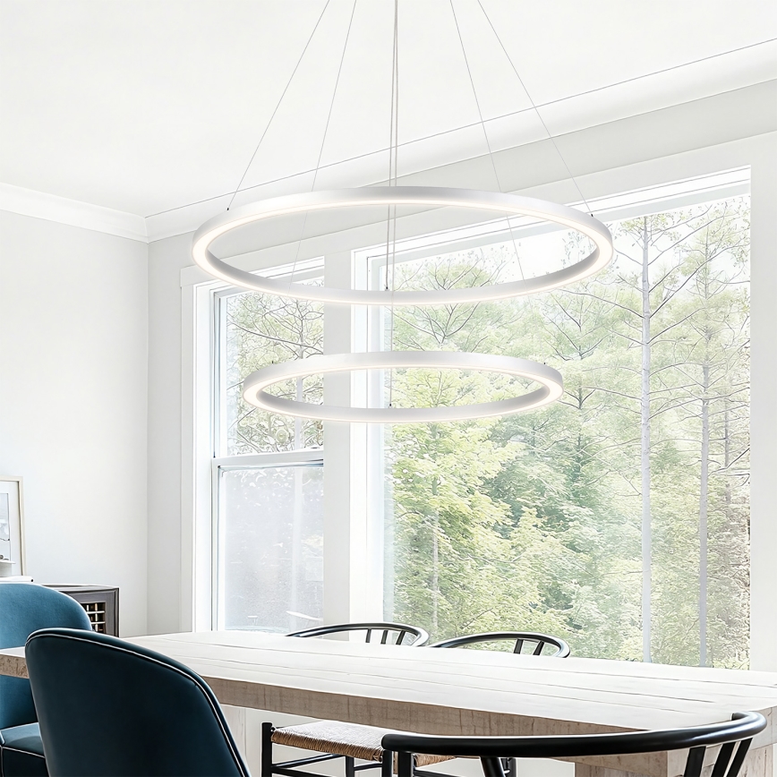 Brilagi - reguliuojama LED liustra ant troselio PORTOFINO LED/98W/230V 3000–6000K skersmuo 80 cm sidabrinė + nuotolinis valdymas