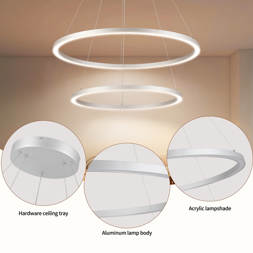 Brilagi - reguliuojama LED liustra ant troselio PORTOFINO LED/98W/230V 3000–6000K skersmuo 80 cm sidabrinė + nuotolinis valdymas