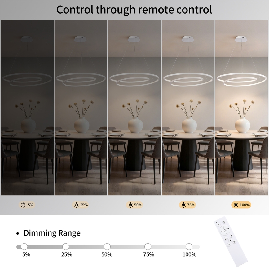 Brilagi - LED reguliuojama liustra ant laido TWISTER LED/105W/230V 3000-6000K skersmuo 100 cm balta + su nuotoliniu valdymu