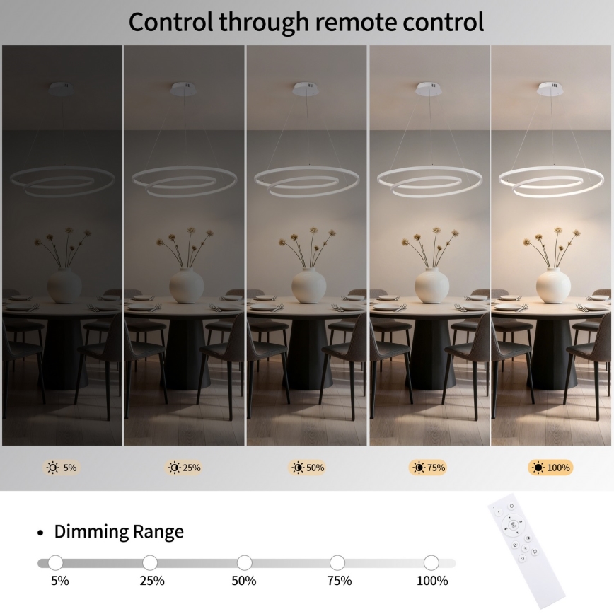 Brilagi - dimeriuojama LED liustra ant laido TWISTER LED/75W/230V 3000-6000K Ø 70 cm balta + nuotolinis pultas