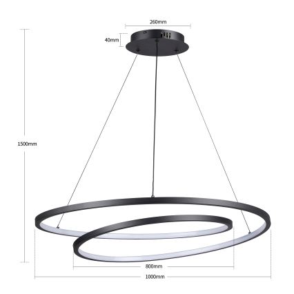 Brilagi - Reguliuojamas LED pakabinamas šviestuvas ant laido TWISTER LED/105W/230V 3000-6000K skersm. 100 cm juoda + nuotolinis valdymas
