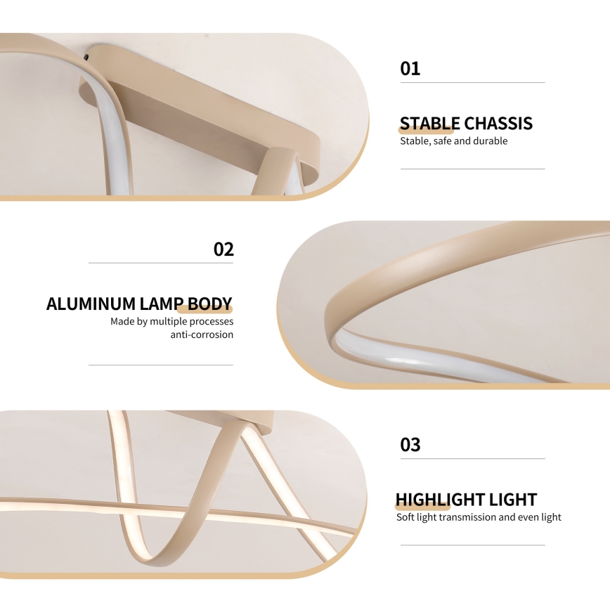 Brilagi - LED reguliuojamo ryškumo prigludęs lubų šviestuvas TWISTER LED/60W/230V 3000-6000K smėlio spalvos + nuotolinis valdymas