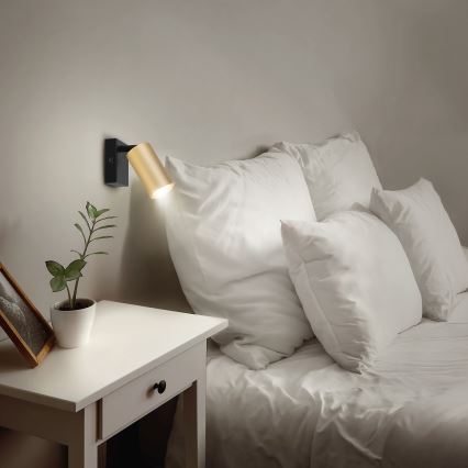 Brilagi - LED RGBW reguliuojamas sieninis taškinis šviestuvas su jungikliu SELE 1xGU10/4,8W/230V 3000K juodas/auksinis + su nuotolinio valdymo pultu
