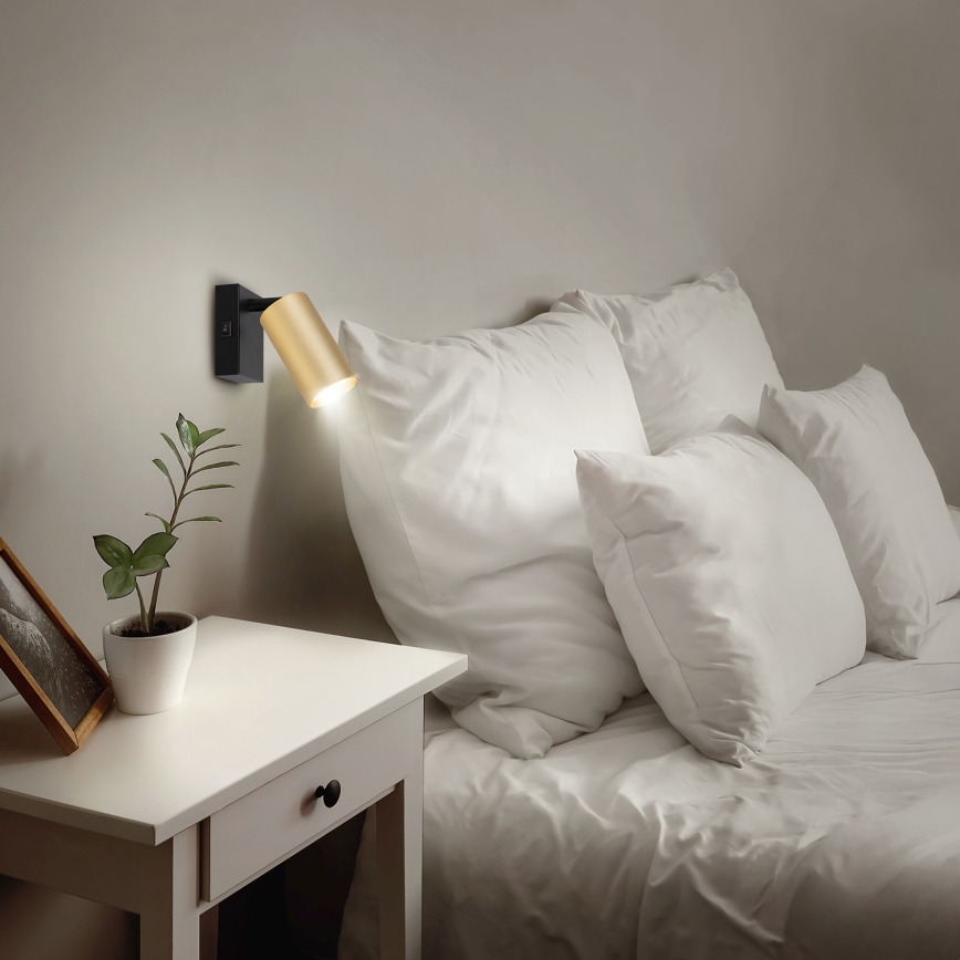 Brilagi - LED RGBW reguliuojamas sieninis taškinis šviestuvas su jungikliu SELE 1xGU10/4,8W/230V 3000K juodas/auksinis + su nuotolinio valdymo pultu