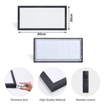 Brilagi - LED pritemdomas lubinis vonios šviestuvas FRAME SMART LED/30W/230V 30x60 cm 3000-6000K  IP44 juoda  + nuotolinio valdymo pultas