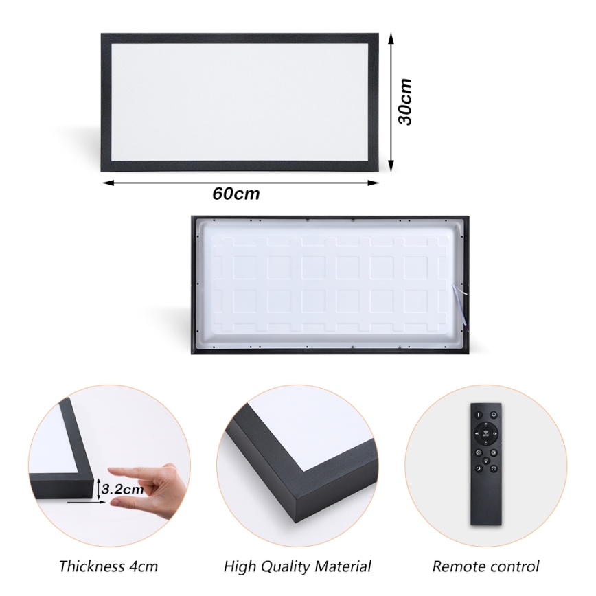 Brilagi - LED pritemdomas lubinis vonios šviestuvas FRAME SMART LED/30W/230V 30x60 cm 3000-6000K  IP44 juoda  + nuotolinio valdymo pultas