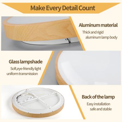 Brilagi - reguliuojamas lubinis LED šviestuvas GLASS POOL DOUBLE LED/48W/230V 3000-6000K 40 cm medžio dekoras + nuotolinis valdymas