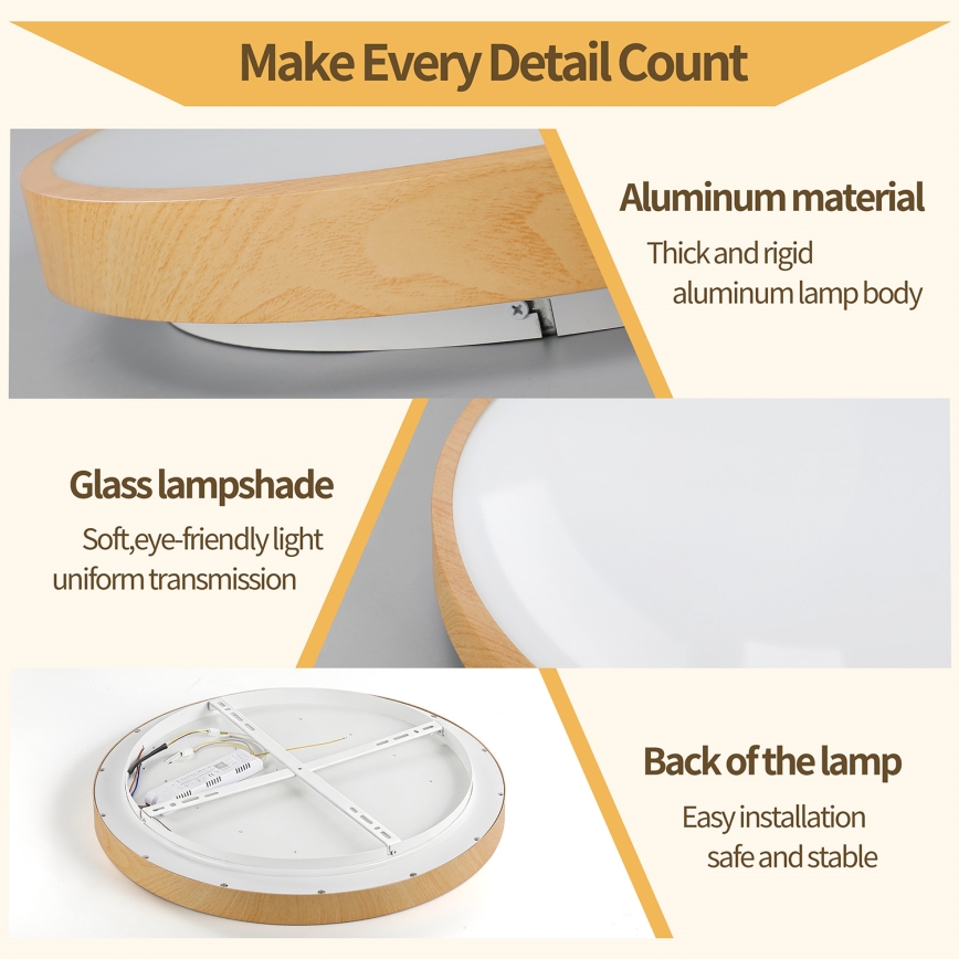 Brilagi - reguliuojamas lubinis LED šviestuvas GLASS POOL DOUBLE LED/48W/230V 3000-6000K 40 cm medžio dekoras + nuotolinis valdymas