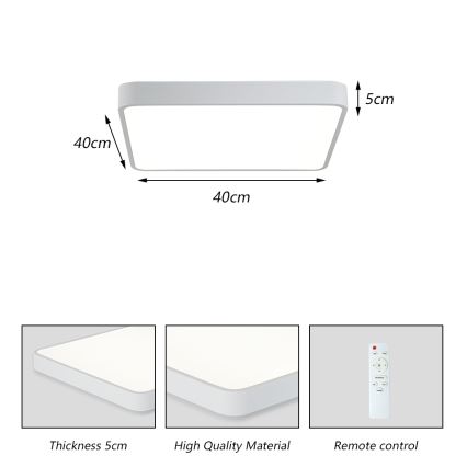 Brilagi - LED Pritemdomas lubinis šviestuvas POOL LED/36W/230V 3000-6000K 40x40 cm balta + nuotolinio valdymo pultas