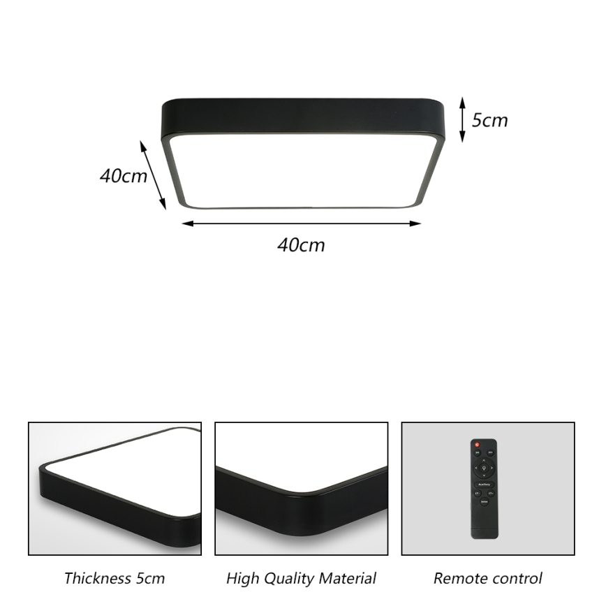 Brilagi - LED Pritemdomas lubinis šviestuvas POOL LED/36W/230V 3000-6000K 40x40 cm juoda + nuotolinio valdymo pultas