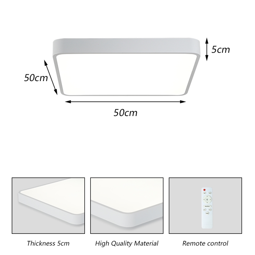 Brilagi - LED Pritemdomas lubinis šviestuvas POOL LED/48W/230V 3000-6000K 50x50 cm balta + nuotolinio valdymo pultas