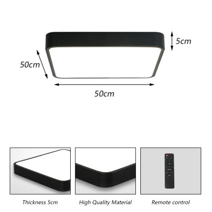 Brilagi - LED reguliuojamas lubų šviestuvas POOL SQUARE LED/48W/230V 3000-6000K 50x50 cm juodas + nuotolinio valdymo pultas