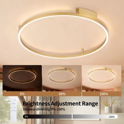 Brilagi - Dimeriuojamas LED lubų šviestuvas PORTOFINO LED/60W/230V 3000-6000K skersmuo 80 cm auksinis + nuotolinis valdymas