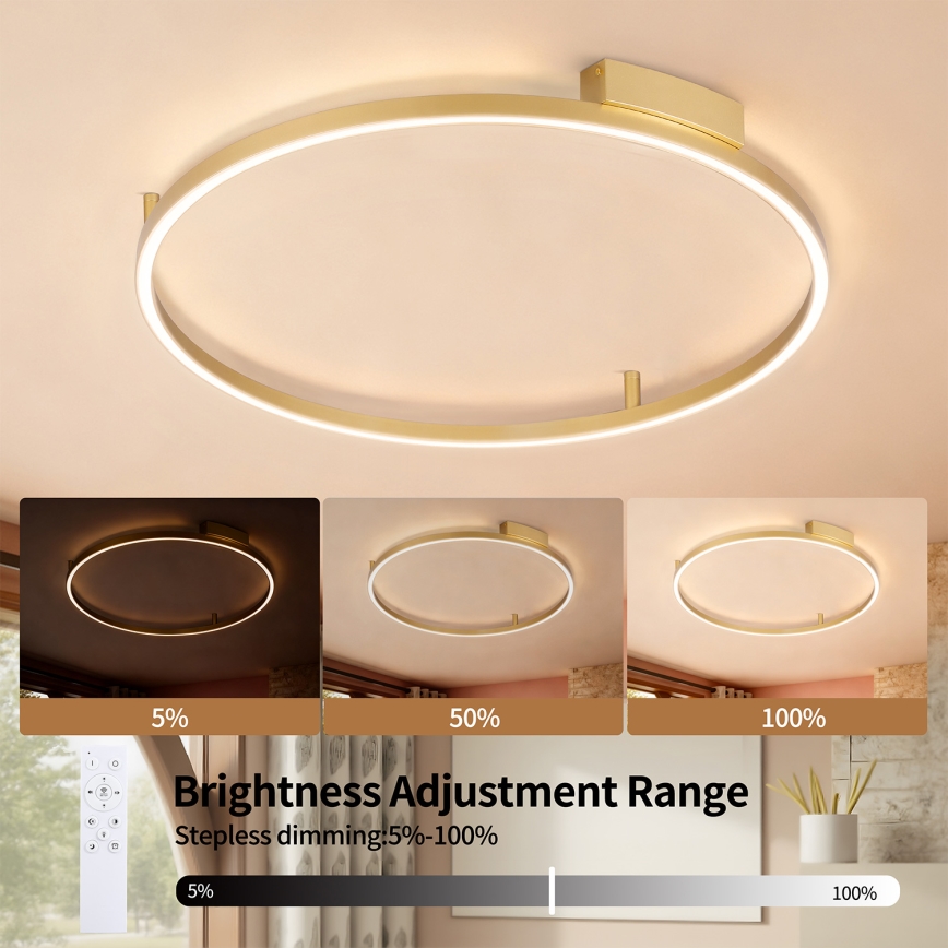 Brilagi - Dimeriuojamas LED lubų šviestuvas PORTOFINO LED/60W/230V 3000-6000K skersmuo 80 cm auksinis + nuotolinis valdymas