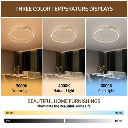 Brilagi - Dimeriuojamas LED lubų šviestuvas PORTOFINO LED/60W/230V 3000-6000K skersmuo 80 cm auksinis + nuotolinis valdymas
