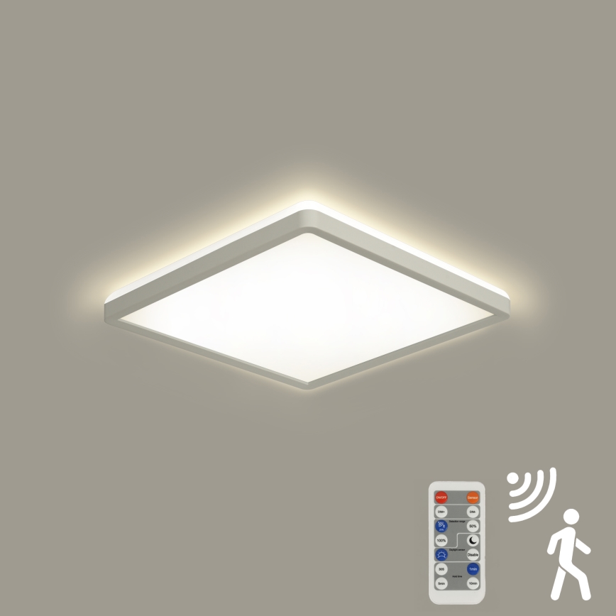 Brilagi - LED reguliuojamas šviestuvas su judesio ir sutemų jutikliu ULTRA PLONAS LED/18W/230V 30x30 cm + nuotolinio valdymo pultas