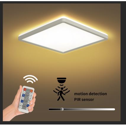 Brilagi - LED reguliuojamas šviestuvas su judesio ir sutemų jutikliu ULTRA PLONAS LED/18W/230V 30x30 cm + nuotolinio valdymo pultas