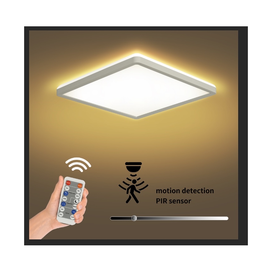 Brilagi - LED reguliuojamas šviestuvas su judesio ir sutemų jutikliu ULTRA PLONAS LED/18W/230V 30x30 cm + nuotolinio valdymo pultas