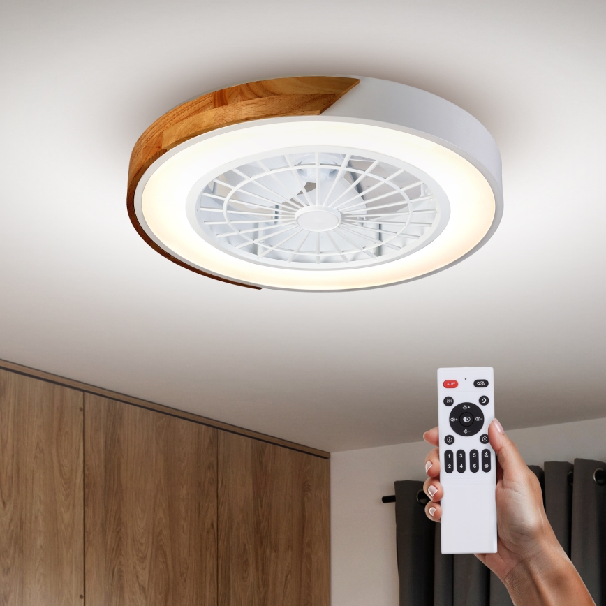 Brilagi - LED Pritemdomas lubinis šviestuvas su ventiliatoriumi LED/30W/230V 3000-6500K balta/ąžuolas + nuotolinio valdymo pultas