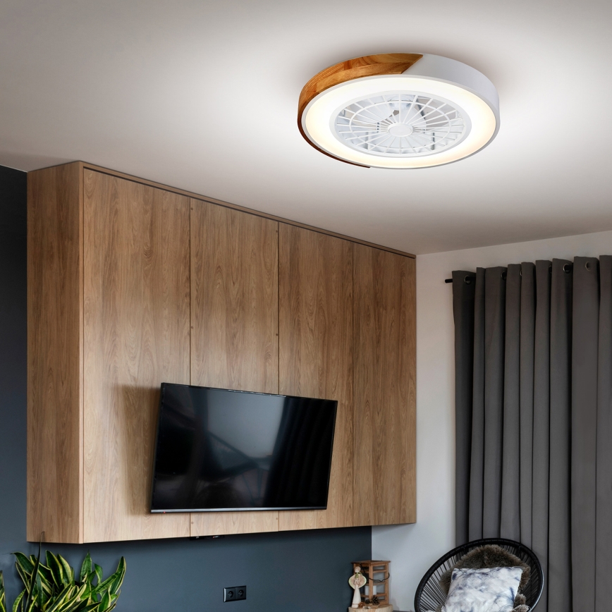 Brilagi - LED Pritemdomas lubinis šviestuvas su ventiliatoriumi LED/30W/230V 3000-6500K balta/ąžuolas + nuotolinio valdymo pultas