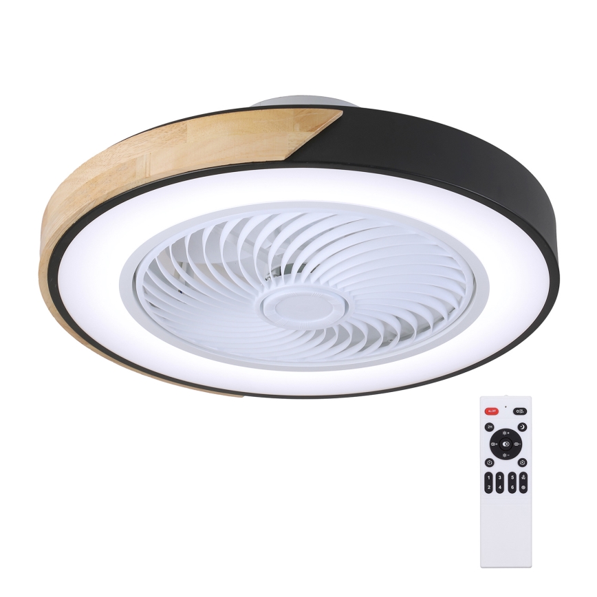 Brilagi - LED Pritemdomas lubinis šviestuvas su ventiliatoriumi LED/30W/230V 3000-6500K juoda/ąžuolas + nuotolinio valdymo pultas