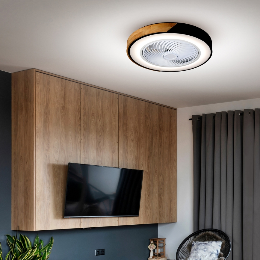 Brilagi - LED Pritemdomas lubinis šviestuvas su ventiliatoriumi LED/30W/230V 3000-6500K juoda/ąžuolas + nuotolinio valdymo pultas