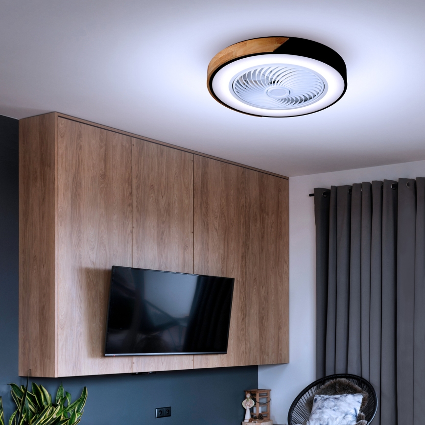Brilagi - LED Pritemdomas lubinis šviestuvas su ventiliatoriumi LED/30W/230V 3000-6500K juoda/ąžuolas + nuotolinio valdymo pultas