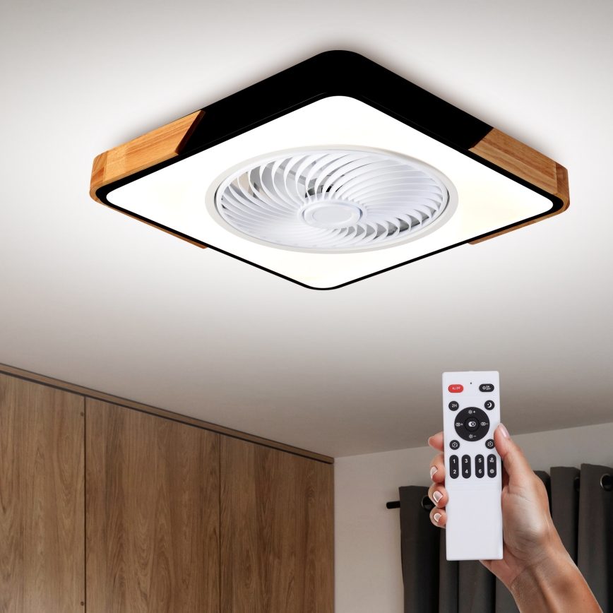 Brilagi - LED Pritemdomas lubinis šviestuvas su ventiliatoriumi LED/30W/230V 3000-6500K juoda/ąžuolas + nuotolinio valdymo pultas
