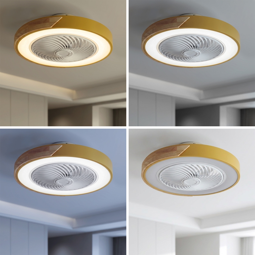 Brilagi - reguliuojamas LED lubinis šviestuvas su ventiliatoriumi LED/38W/230V 3000-6500K 3000-6500K Ø 50 cm auksinė/ąžuolas + nuotolinio valdymo pultas