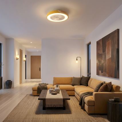 Brilagi - reguliuojamas LED lubinis šviestuvas su ventiliatoriumi LED/38W/230V 3000-6500K 3000-6500K Ø 50 cm auksinė/ąžuolas + nuotolinio valdymo pultas