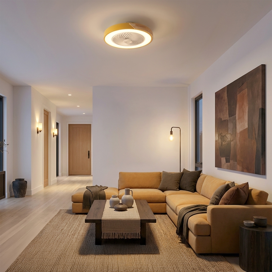 Brilagi - reguliuojamas LED lubinis šviestuvas su ventiliatoriumi LED/38W/230V 3000-6500K 3000-6500K Ø 50 cm auksinė/ąžuolas + nuotolinio valdymo pultas