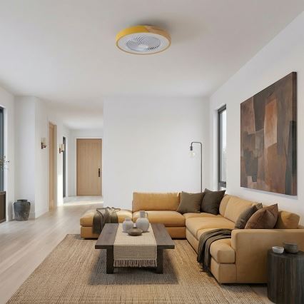 Brilagi - reguliuojamas LED lubinis šviestuvas su ventiliatoriumi LED/38W/230V 3000-6500K 3000-6500K Ø 50 cm auksinė/ąžuolas + nuotolinio valdymo pultas