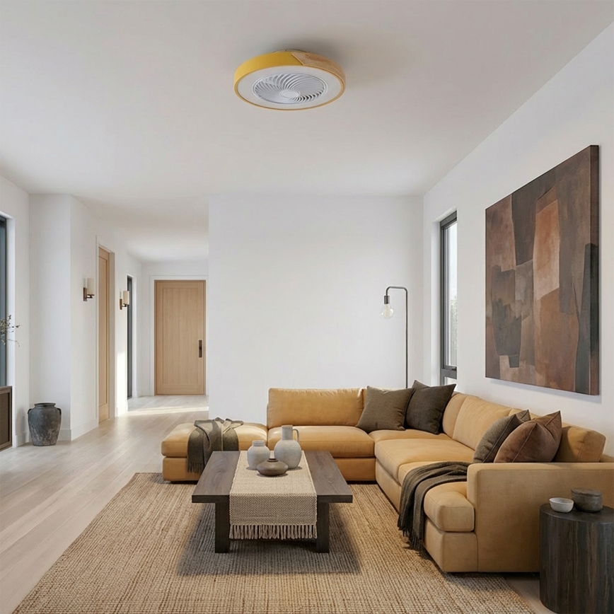 Brilagi - reguliuojamas LED lubinis šviestuvas su ventiliatoriumi LED/38W/230V 3000-6500K 3000-6500K Ø 50 cm auksinė/ąžuolas + nuotolinio valdymo pultas