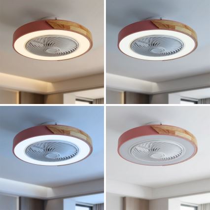 Brilagi - reguliuojamas LED lubų šviestuvas su ventiliatoriumi LED/38W/230V 3000-6500K 3000-6500K skers. 50 cm rožinė/ąžuolas + su nuotolinio valdymo pulteliu